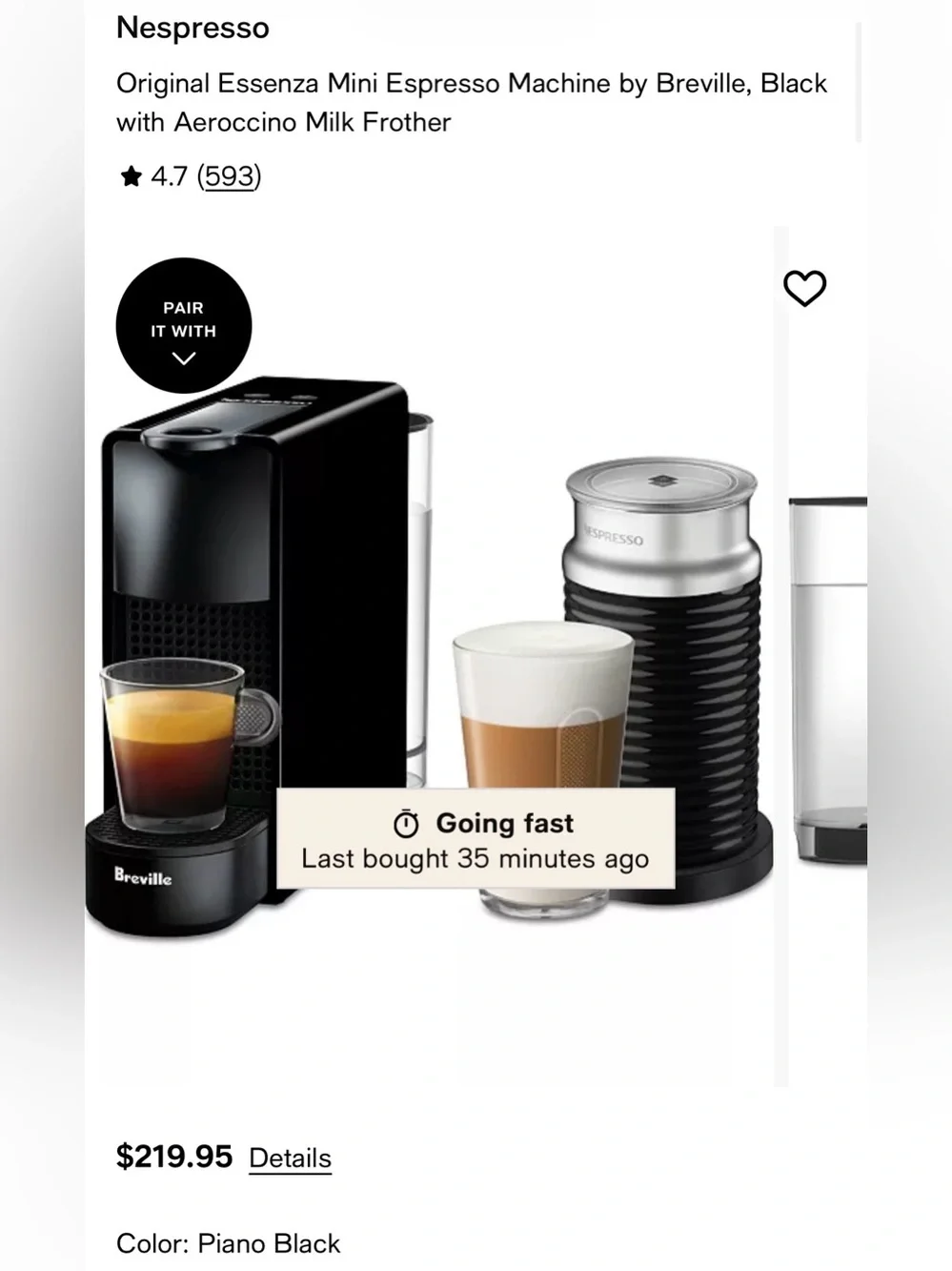 Nespresso Original Essenza Mini Espresso Machine Breville used lightly